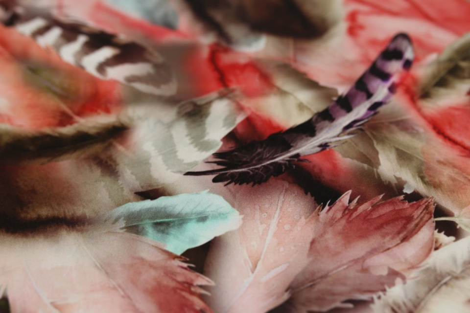 Silk Charmeuse Print - Soft Tonal Feathers WA51118